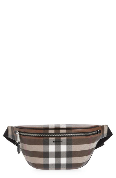 Shop Burberry Cason Check E-canvas Belt Bag In Dark Birch Brown