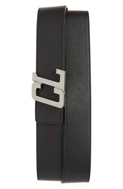 Shop Christian Louboutin Happy Rui Logo Buckle Leather Belt In Black/ Loubi/ Gun Metal