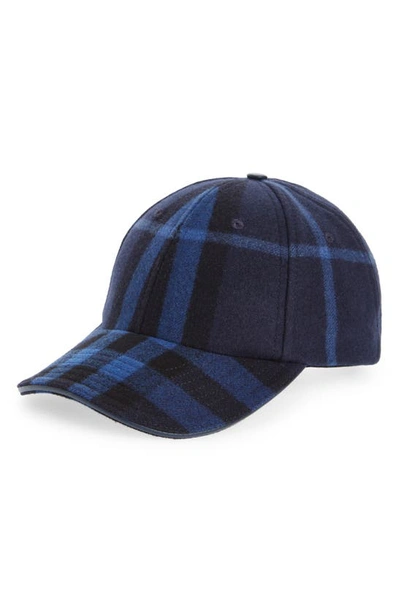 Shop Burberry Check Wool & Cashmere Baseball Cap In Ink Blue