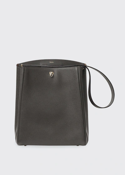 Shop Valextra Saffiano Brera Shoulder Bag In Gf Fumo