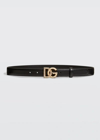 Shop Dolce & Gabbana Dg Swarovski Crystal & Pearl Leather Belt In Neromulticolor