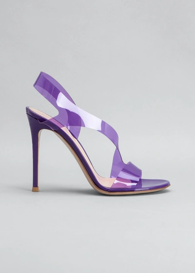 Shop Gianvito Rossi 105mm Asymmetrical Plexi Stretch Sandals In Orchid