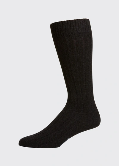 Shop Marcoliani Men's Ribbed Cashmere Dress Socks In 007 Black