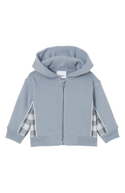Shop Burberry Kids' Graham Check Panel Cotton Hoodie In Shale Blue
