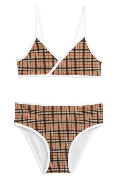 Shop Burberry Kids' Crosby Check Two-piece Swimsuit In Archive Beige Ip Chk