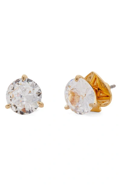 Shop Kate Spade Trio Prong Studs In Clear/ Gold