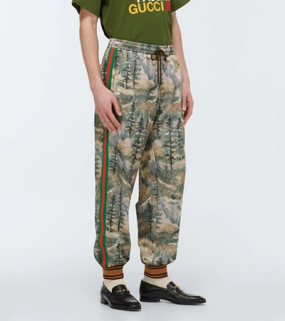 Shop Gucci The North Face X  Printed Sweatpants In Dark Green/brown/mc