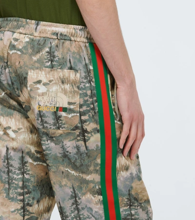 Shop Gucci The North Face X  Printed Sweatpants In Dark Green/brown/mc