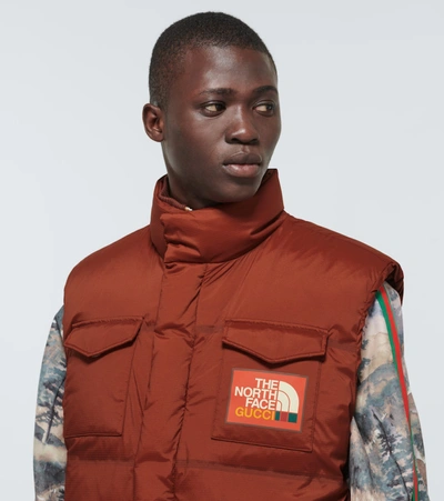 Shop Gucci The North Face X  Down Vest In Brandy Brown