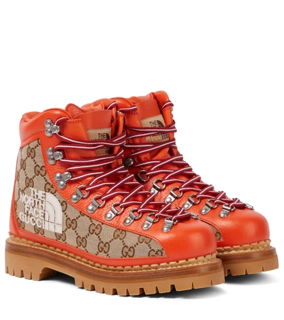 Shop Gucci X The North Face Combat Boots In D.orange/d.ora/be.eb