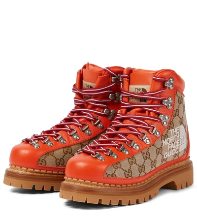 Shop Gucci X The North Face Combat Boots In D.orange/d.ora/be.eb