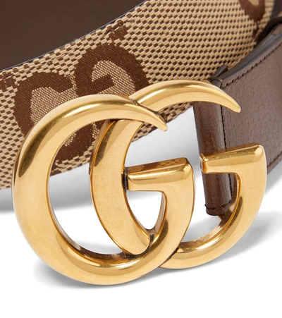 Shop Gucci Jumbo Gg Marmont Leather-trim Canvas Belt In Camel Ebony/new Acer