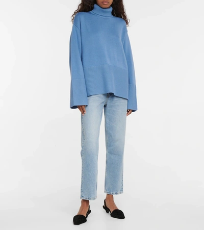 Shop Totême Wool And Cotton Turtleneck Sweater In Bolt Blue