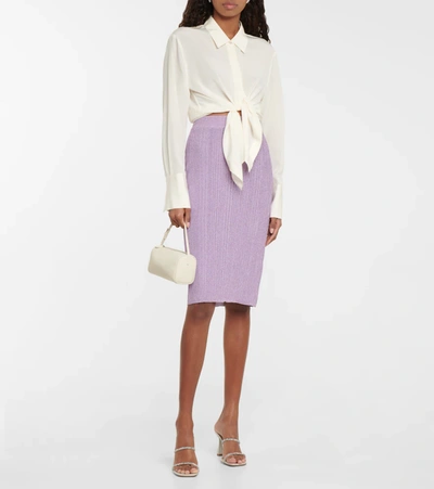 Shop Dorothee Schumacher Sleek Shine Metallic Midi Skirt In Shiny Lilac