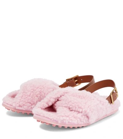 Shop Tod's Slingback Shearling Sandals In Aurora