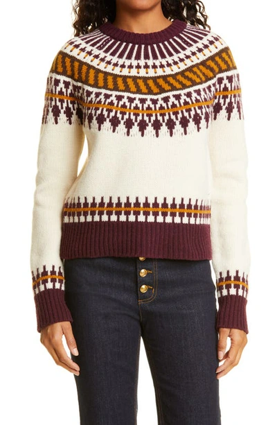 Shop Tory Burch Fair Isle Merino Wool Sweater In French Cream Multi