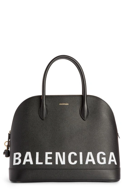 Shop Balenciaga Ville Logo Leather Satchel In Noir/ Blanc
