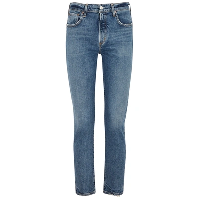 Shop Agolde Toni Blue Slim-leg Jeans