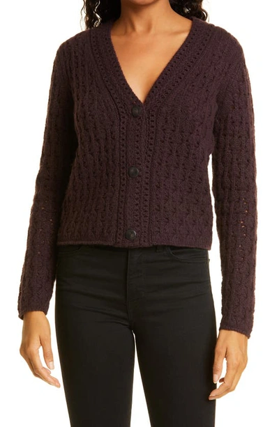 Shop Vince Crochet Wool & Cashmere Cardigan Sweater In 553puw-plum Wine