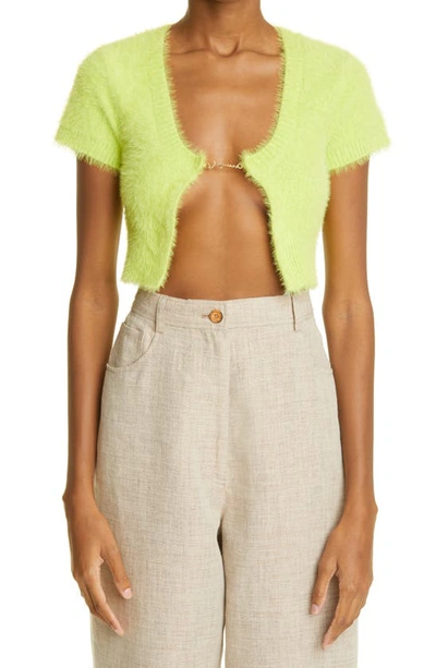 Shop Jacquemus La Maille Neve Fluffy Crop Cardigan In Yellow