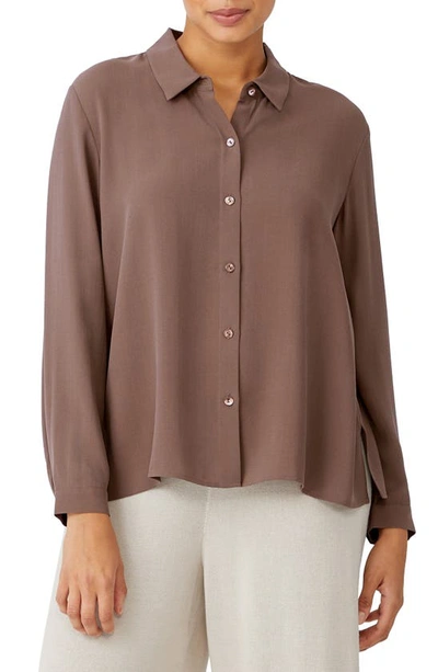 Shop Eileen Fisher Classic Collar Easy Silk Button-up Shirt In Cinnamon