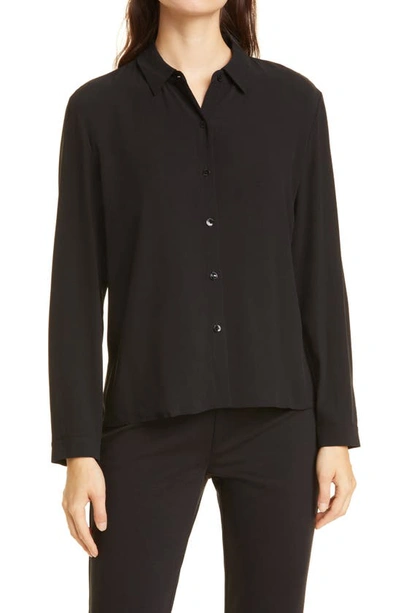 Shop Eileen Fisher Classic Collar Easy Silk Button-up Shirt In Black
