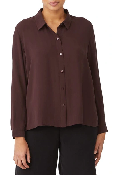 Shop Eileen Fisher Classic Collar Easy Silk Button-up Shirt In Casis