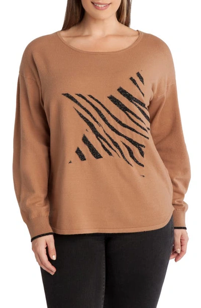 Shop Adyson Parker Glitter Star Print Jacquard Sweater In Cozy Camel Combo K8062