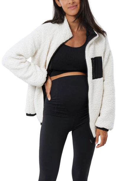 Shop Ingrid & Isabelr Reversible Faux Shearling Maternity Jacket In Natural Black