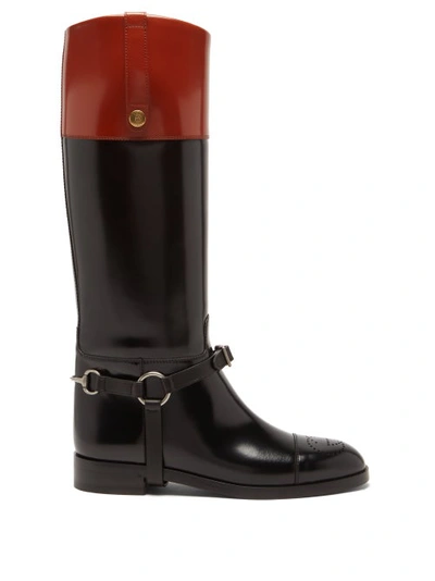 Gucci Zelda Harness-embellished Leather Knee-high Boots In Black 
