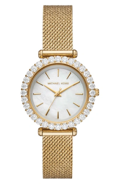 Shop Michael Kors Darci Rose Crysta Bezel Mesh Strap Watch, 34mm In Gold