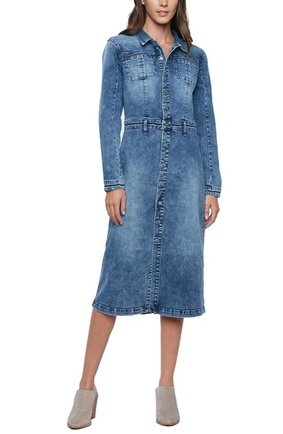 Shop Wash Lab Denim Millie Long Sleeve Denim Shirtdress In Blue Rain Dark