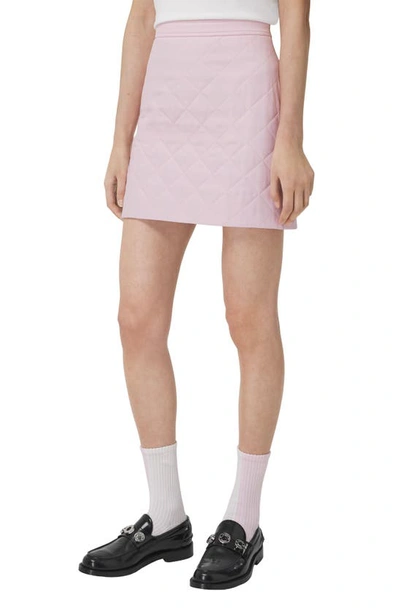 Shop Burberry Casia Quilted Nylon Blend Twill Miniskirt In Pale Candy Pink