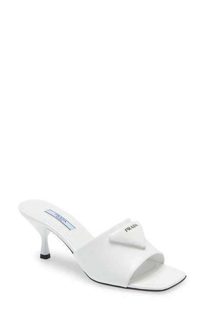 Shop Prada Triangle Logo Slide Sandal In Bianco