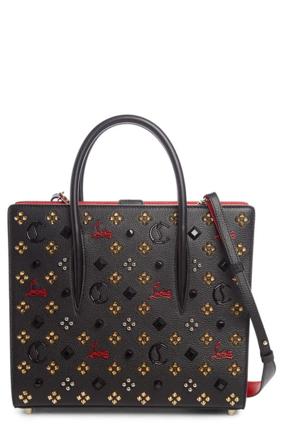 Shop Christian Louboutin Medium Paloma Leather Tote In Black/ Red-gold