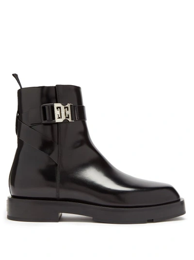 Black 4g Buckle Leather Ankle Boots