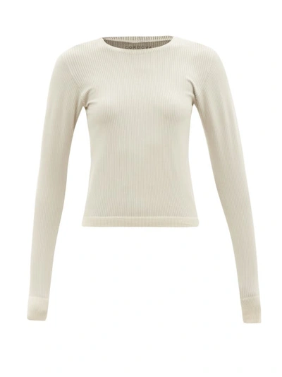 Round Neck Ribbed Stretch-knit Top In Neutral