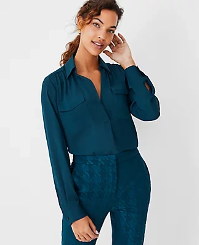 Shop Ann Taylor Camp Shirt In Ominous Teal