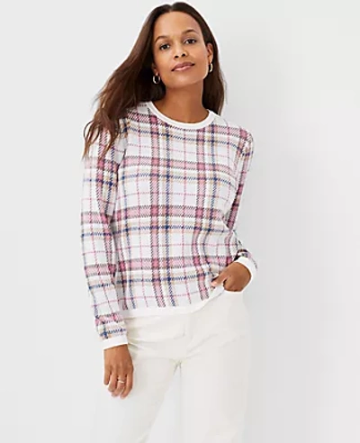 Shop Ann Taylor Plaid Sweater In Winter White