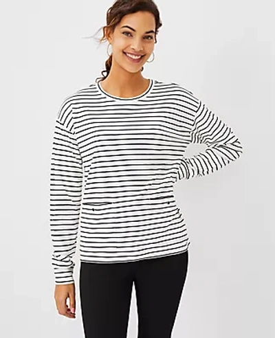 Shop Ann Taylor Striped Pocket Top In Winter White