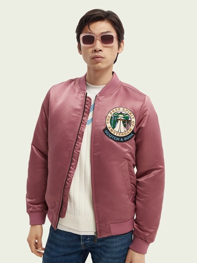 Scotch & Soda Men's Embroidered Satin Bomber Jacket In Pink | ModeSens