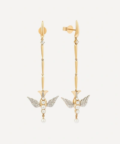 Shop Annoushka X Temperley 18ct Gold Pearl And Diamond Lovebirds Stiletto Earrings