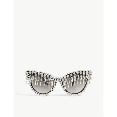 Shop A-morir Sylvester Swarovski Crystal-embellished Cat-eye Acetate Sunglasses In Silver