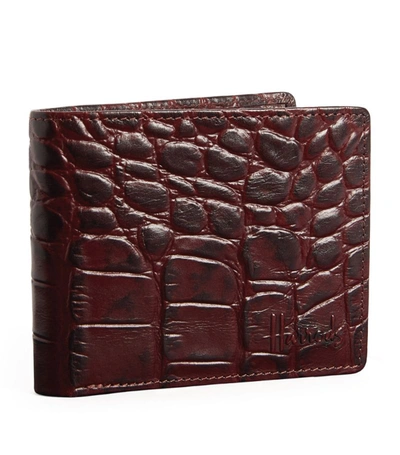 Shop Harrods Croc-embossed Leather Wembley Wallet In Brown