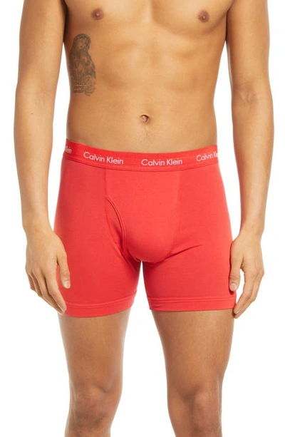 Shop Calvin Klein 3-pack Moisture Wicking Stretch Cotton Boxer Briefs In Sky/ Royal/ Red