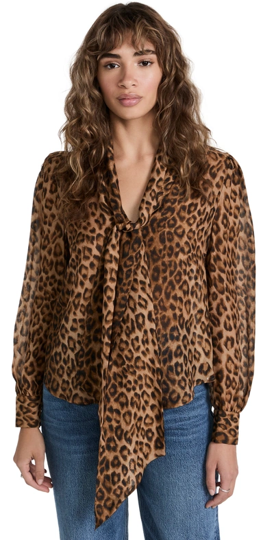 Shop L Agence Diane Tie Neck Blouse In Brown/black Large Cheetah