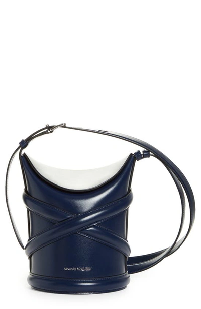 Shop Alexander Mcqueen Small The Curve Leather Shoulder Bag In Navy