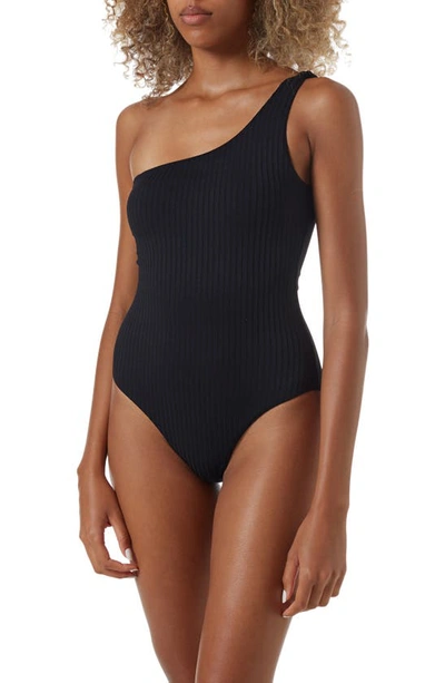 Shop Melissa Odabash Palermo One-shoulder One-piece Swimsuit In Black Ribbed