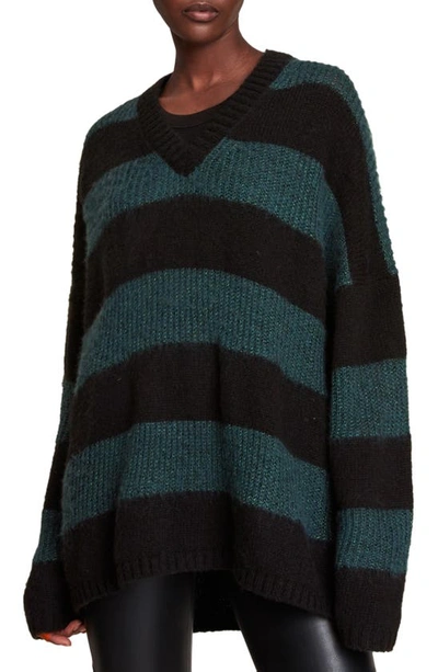 Allsaints Womens Black/forest G Lou Sparkle Striped Knitted Jumper L In  Black/ Forest Green | ModeSens