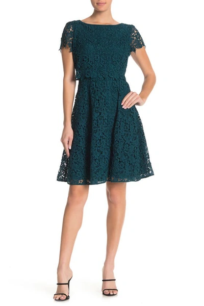 Shop Shani Popover Lace Fit & Flare Dress In Azure Blue
